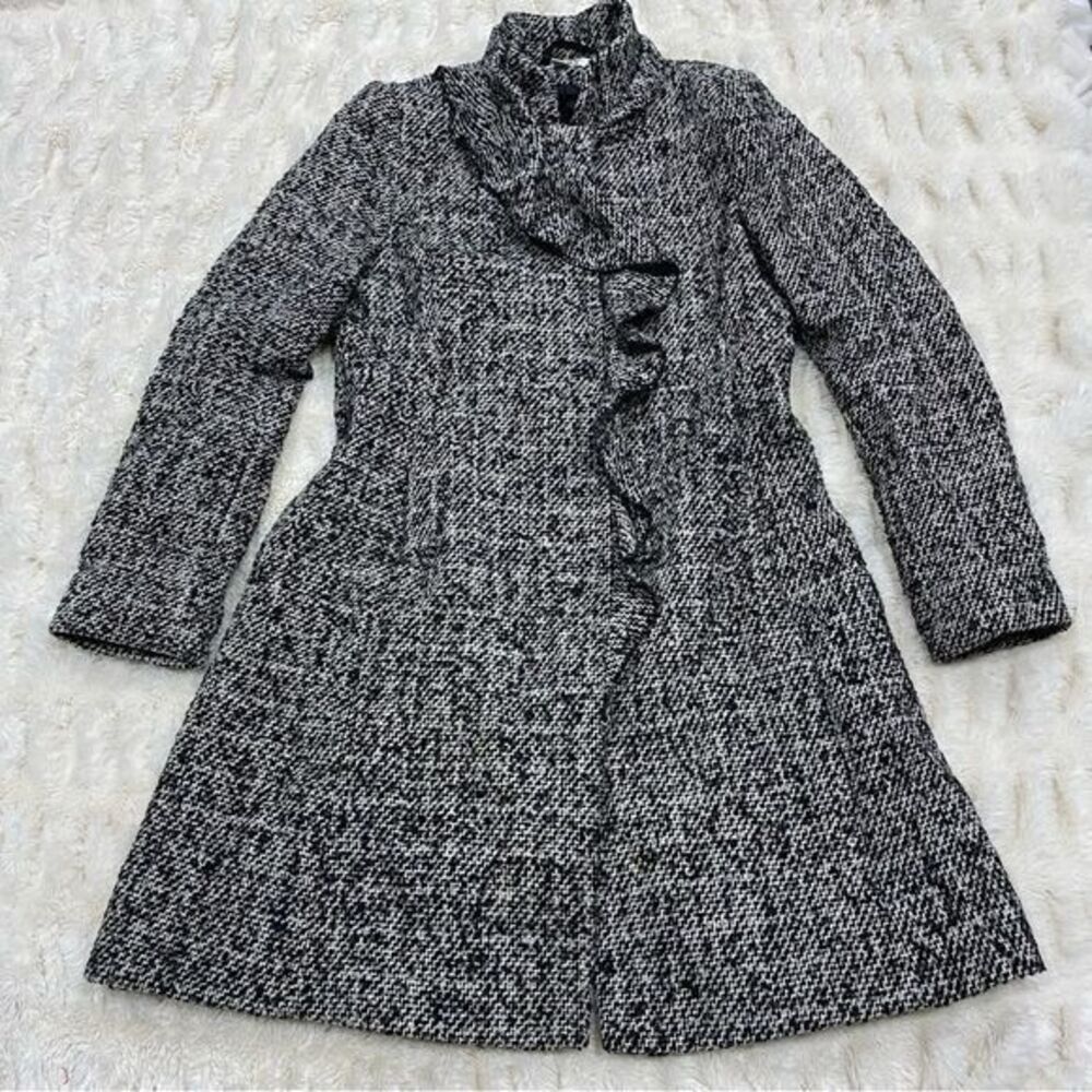 DKNY Black and White Tweed Wool Blend Coat